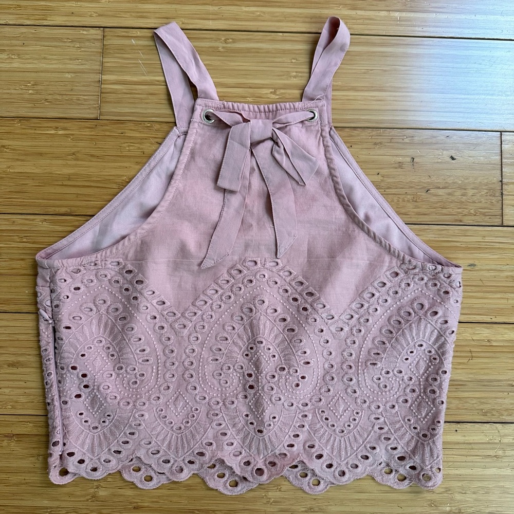 Abercrombie Pink Eyelet Halter Crop Top Small - Picture 8 of 11